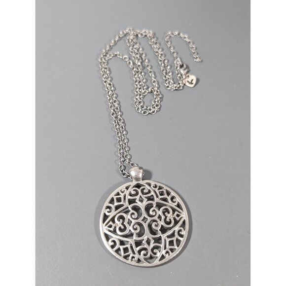 American Eagle Silver Tone Medallion Pendant Necklace Long Boho 30" - Picture 3 of 8